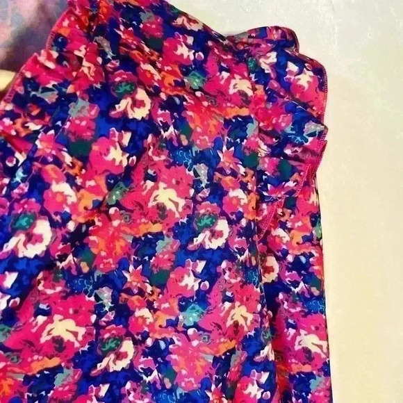 Bright Colored Floral Long Sleeve Blouse with Ruffles, Size Large - Picture 3 of 5